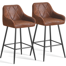 2PCS Bar Stools Brown Faux Suede Dining Room