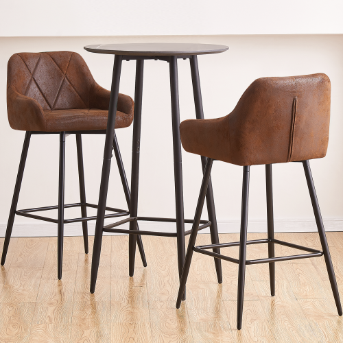 AINPECCA 2PCS Bar Stools Brown Faux Suede Dining Room 2