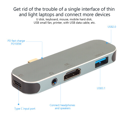 Hub Type C PD 100W Compact USB-C 4K60Hz argent 2