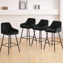 4PCS Bar Stools Velvet Black Dining Room Kitchen