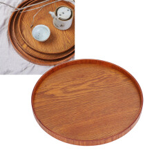Bandeja redonda de madera maciza para servir 21 cm acabado natural brillante