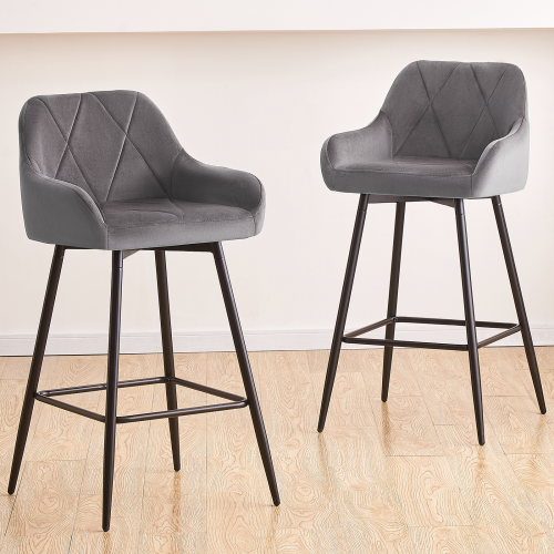 AINPECCA 4PCS Bar Stools Velvet Grey Dining Room Kitchen 2