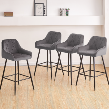 4PCS Bar Stools Velvet Grey Dining Room Kitchen