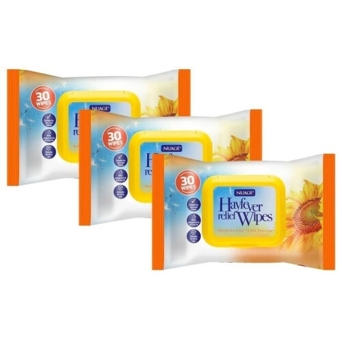 X3 Nuage 30 Wipes Hayfever Relief Face Hands Peppermint Tea Tree Oil