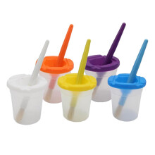 No Spill Paint Cups and Brushes Set for Kids - 5 Spill Proof Paint Cups with Lids and 5 Round Paintbrushes for Easy Cleanup