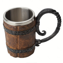 (wooden barrel cup, 550ml) Viking Beer Mug, Double Wall Insulated Whiskey Barrel Cup, Viking Wood Style Beer Mug, Wooden Gift