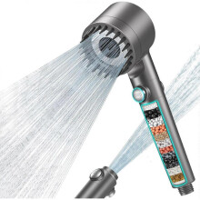 Hard Water Filter Shower Head with 15-Stage Filter, 3+1 Jet Mode High Pressure Shower Head and 1.5m Hose, for Residual Chlorine Removal (Gray)