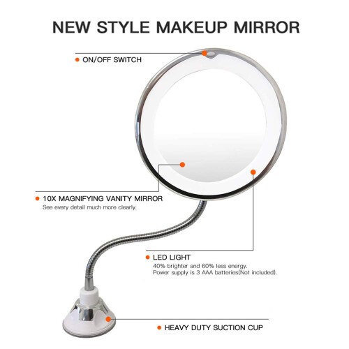 10X Magnifying Makeup Mirror with LED Light, 7-inch Rotating Cosmetic Mirror