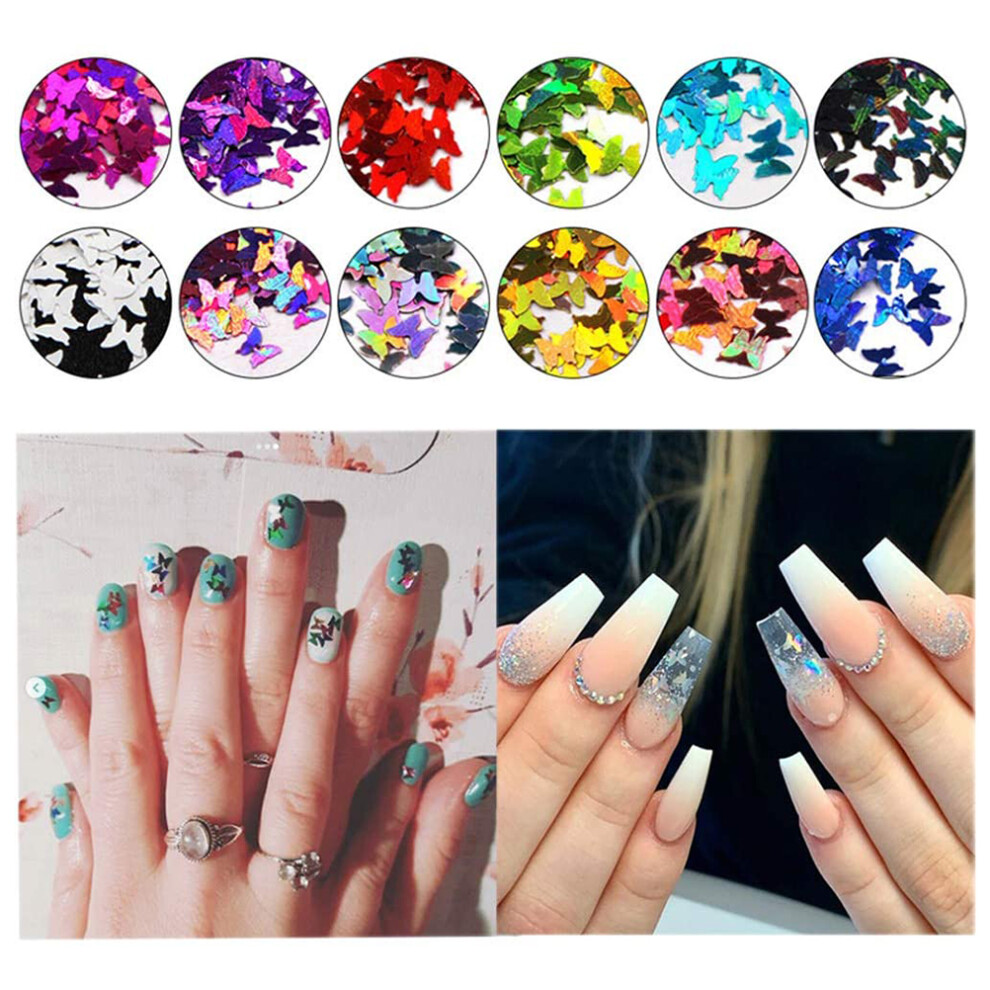 12-Color Butterfly Glitter Nail Sequins, 135.2cm Confetti Decals