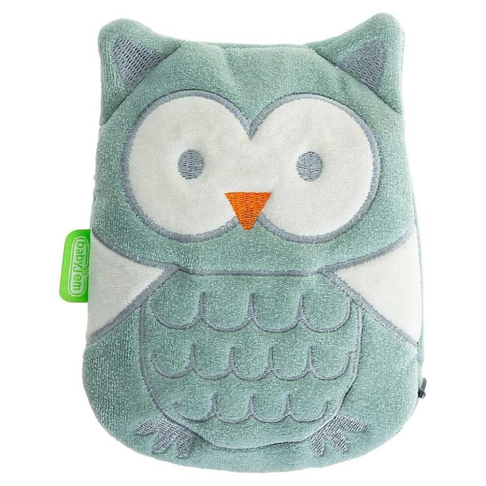 Babyjem Cherry Seeds Filled Velvet Colic Owl Shaped Baby Pillow|Soft Velvet Fabric - Green