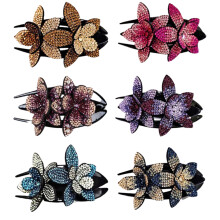 Fermaglio per capelli con strass a fiore doppio 9x5cm Champagne viola S