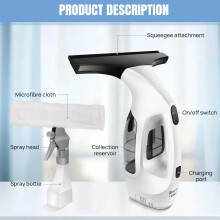 Cordless Window Vacuum Cleaner Rechargeable Glass Cleaner 5Kpa Strong Suction with 150ml Tank