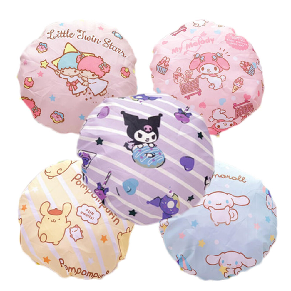 5PCS Reusable Shower Cap for Women, Large Waterproof Elastic Bath Hair Bonnet for Long Curly Hair and Braids