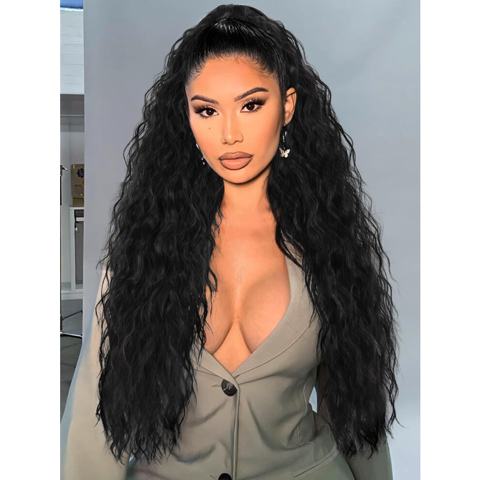 Ponytail Extension Claw 30" Curly Clip-In Synthetic Hairpiece for Women - Natural Fluffy Black Ponytail 30 Inch