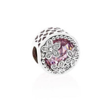 (SS1568) 2025 NEW Pink,Blue,Purple Daisy Flower Charm Cherry Blossom Dangle Bead Fit Original Brand 1:1 Logo 925 Sterling Silver Bracelet DIY Jewelry