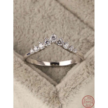 (silver, 6) NEW Fashion Style S925 Sterling Silver Little Princess Crown Diamond Ring Simple Sen Series Little Fresh Fine Wedding Engagement Birthday Gift