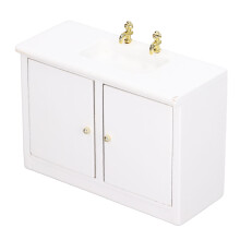 Gabinete de lavabo en miniatura de abedul modelo 1:12 para casa de muñecas