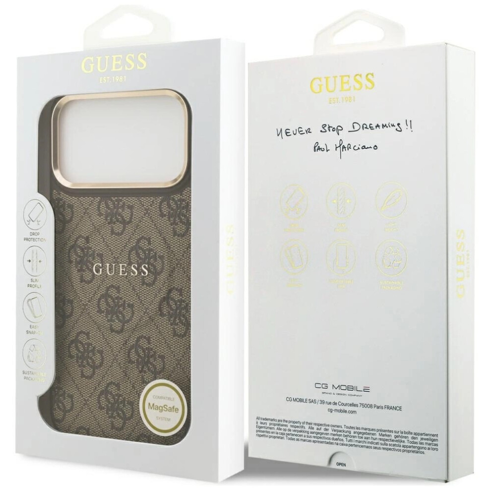 Guess Pu Leather 4G Gold Frame Case For Iphone 17 Pro Max 6.9" Brown 3666339519223