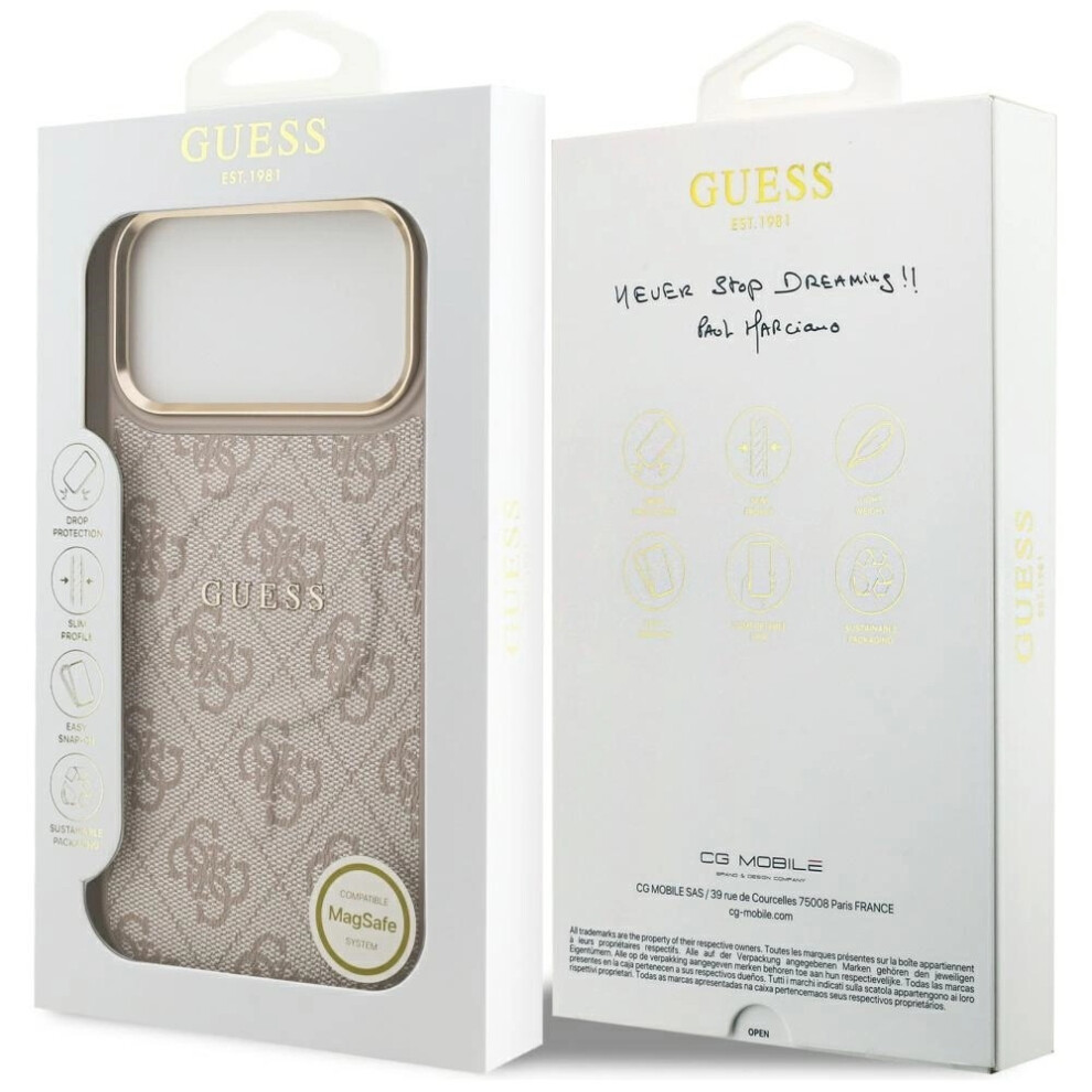 Guess Pu Leather 4G Gold Frame Case For Iphone 17 Pro Max 6.9" Pink 3666339519544