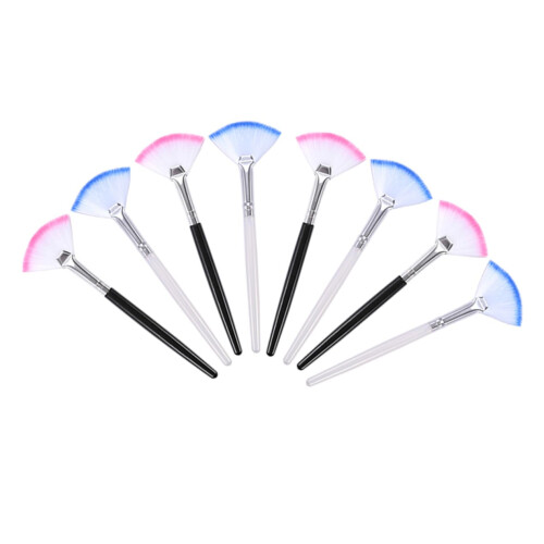 8pcs Long Handle Fan-Shaped Face Mask Brush Set Makeup Applicator Tool for Smooth Blending and Application