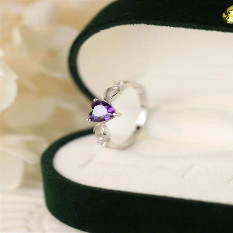 (silver, 7) 2025 European New 100% S925 Sterling Silver Natural Amethyst Purple Heart Ring Fashion Simple Women's Gem Ring-image-OPC-PJP2X5V-NEW