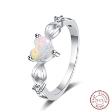 (White Opal, 9) 2025 European New 100% S925 Sterling Silver Natural Amethyst Purple Heart Ring Fashion Simple Women's Gem Ring