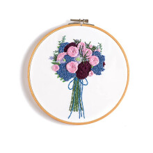 Desktop Ornament Rose Bouquet Embroidery Kit for Beginners with Wooden Hoops, Needles, Color Threads, and Adult Needlepoint Supplies
