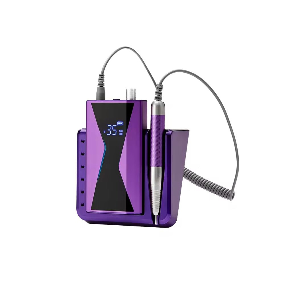 Purple 40000 Rpm Electric Rechargeable Nail Drill File Machine For Acrylic Gel Dip Powder, Cordless Portable Efile,