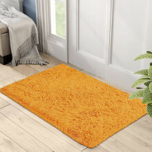 (Ochre Yellow, 50cm x 80 cm (1 ft 6 in x 2 ft 6 in)) Non Slip Rugs Soft Shaggy Area Rugs Runner Bath & Door Mats