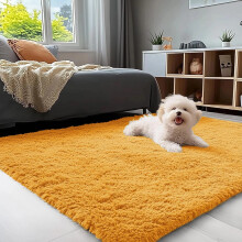 (Ochre Yellow, 120cm x 170 cm (4 ft x 5 ft 6")) Non Slip Rugs Soft Shaggy Area Rugs Runner Bath & Door Mats