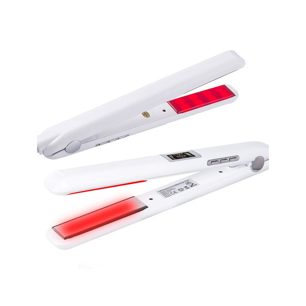 White Ultrasonic Infrared Hair Straightener Iron With Led Display, Cold Iron Hair Treatment Styler For Damaged Hair,