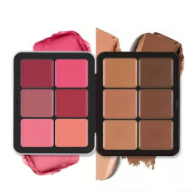 12-Color Concealer & Blush Cream Palette for Full Coverage Makeup, Long-Wearing Blush and Highlight Creams, Face Cosmetics