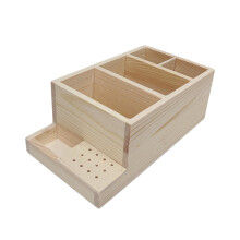 Wood Nail Drill Machine Stand with Bits Holder, Storage Box for Makeup Brushes and Eyebrow Tools, Wooden Display Organizer