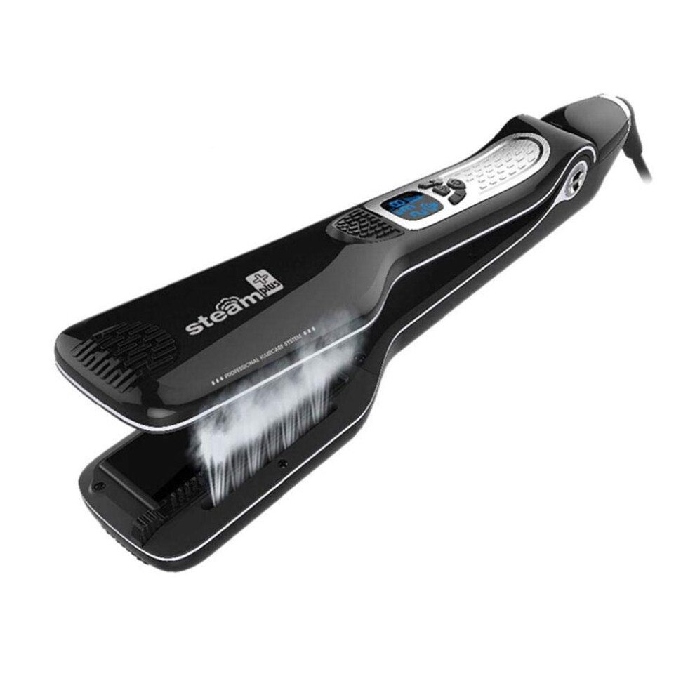 Black Professional Steam Hair Straightener With Nano Titanium Ceramic Plates, Adjustable 5 Temperature Settings, Lcd Display And Removable Comb (Black)