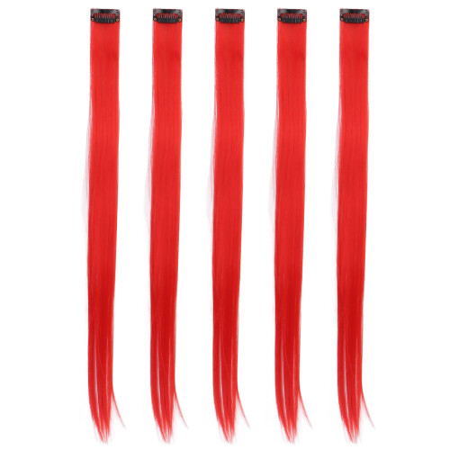 5 pezzi di extension con clip, rosso brillante, 55 cm, clip da 3 cm 1