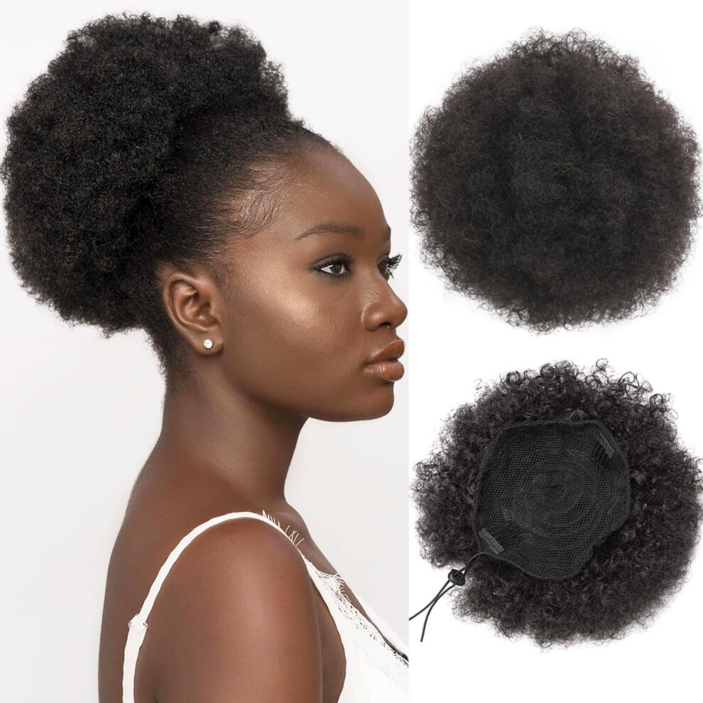 Unisex Brown Kinky Curly Ponytail Hair Extensions 2Pcs Afro Puff Drawstring Ponytails #2 Dark Synthetic Hair Updo With Clips