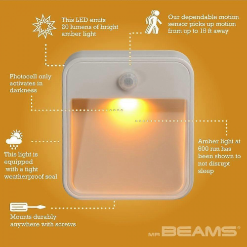 Sleep Friendly Battery-Powered Motion-Sensing LED Stick-Anywhere Nightlight with Amber Color Light (1-Pack), White 2