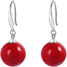 925 Sterling Silver Red Pearl Earrings compatible with Women Dangle Drop Earrings compatible with teen girls 10mm Pearl Festival Gifts compa