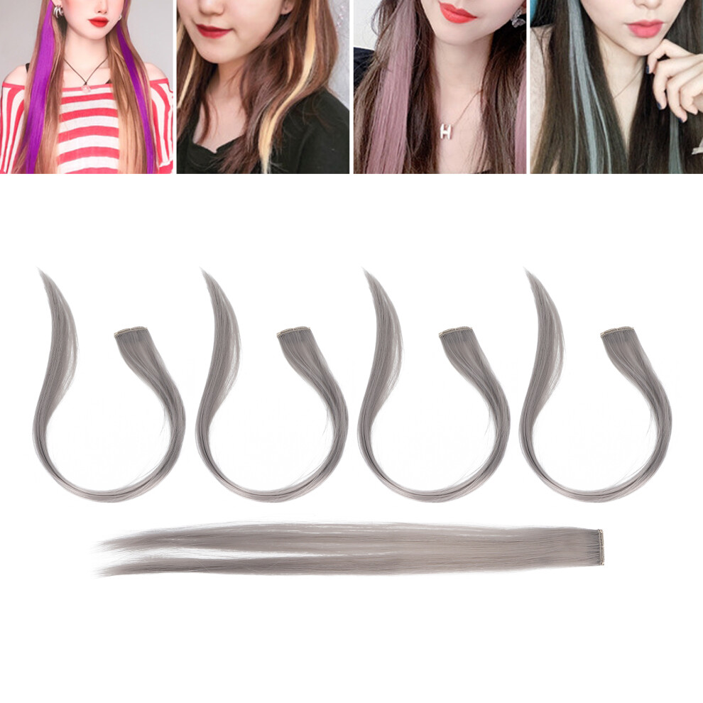 Unisex Grey Long Bright Hair Extension 21.65Inch Clip-In 5Pcs For Cosplay & Events