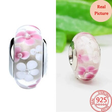 (B1772) 2025 New Original Brand Logo 1:1 925 Sterling Silver Flower and Leaf Cosmic Rainbow Charm Murano Glass Beads for Bracelet DIY Women Jewelry
