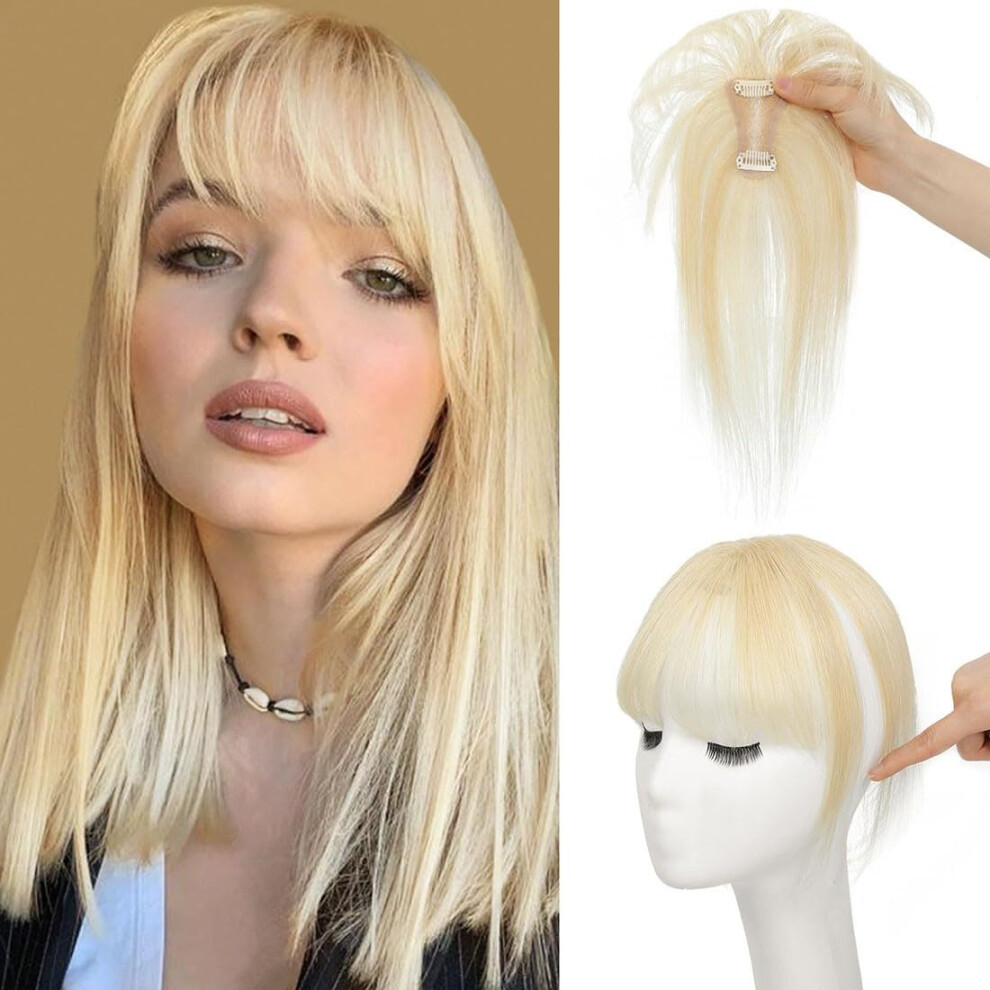 Unisex Hair Toppers For Women Real Human Hair Clip-In Bangs Extensions 8 Inch Lace Base Hairpiece Blonde 5X7cm Daily Wear