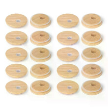 Coperchi in bambù con foro per cannuccia da 276 pollici/70 mm, coperchi per conserve con anello in silicone