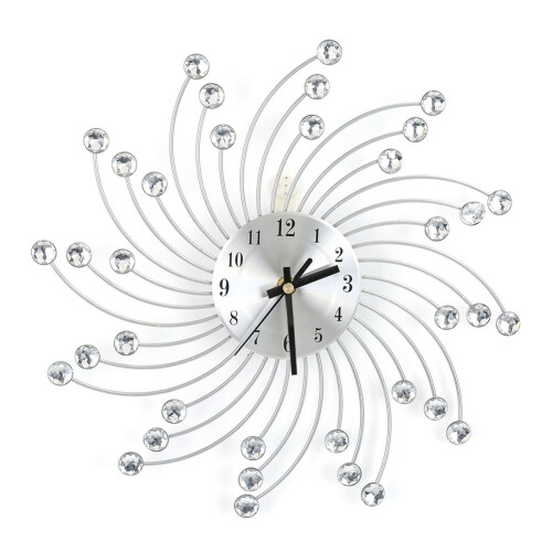 Silver Metal Diamond Decorated Wall Clock Home