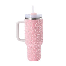 (Pink, 1200ML) Insulated Tumbler with Handle, 40oz Stainless Steel Travel Mug, Leak Proof Coffee Flask for Hot Tea & Cold Drinks, Christmas Gift Idea