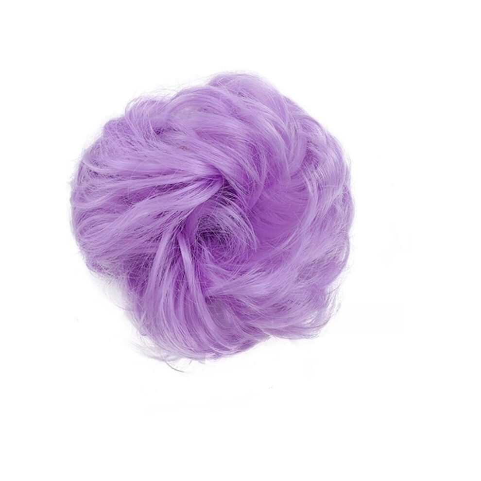 Unisex Purple Hair Buns Messy Ponytail Wig - Voluminous Curly Hairpiece With Elastic Bun For Women In Color