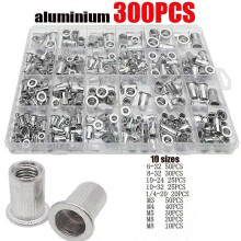 I kartong 300/190/165/150/100 st M3 M4 M5 M6 M8 M10 Aluminium Nitmuttrar med platt huvud Muttrar Insatslock