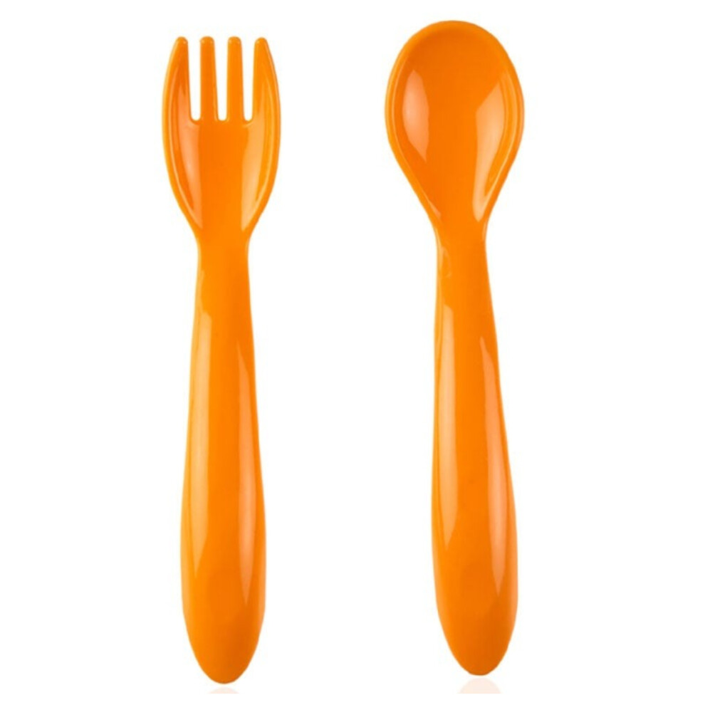 Babyjem Baby Spoon & Fork Set For 12+ Months|Soft, Rounded Edges For Comfort In Baby's Mouth - Orange