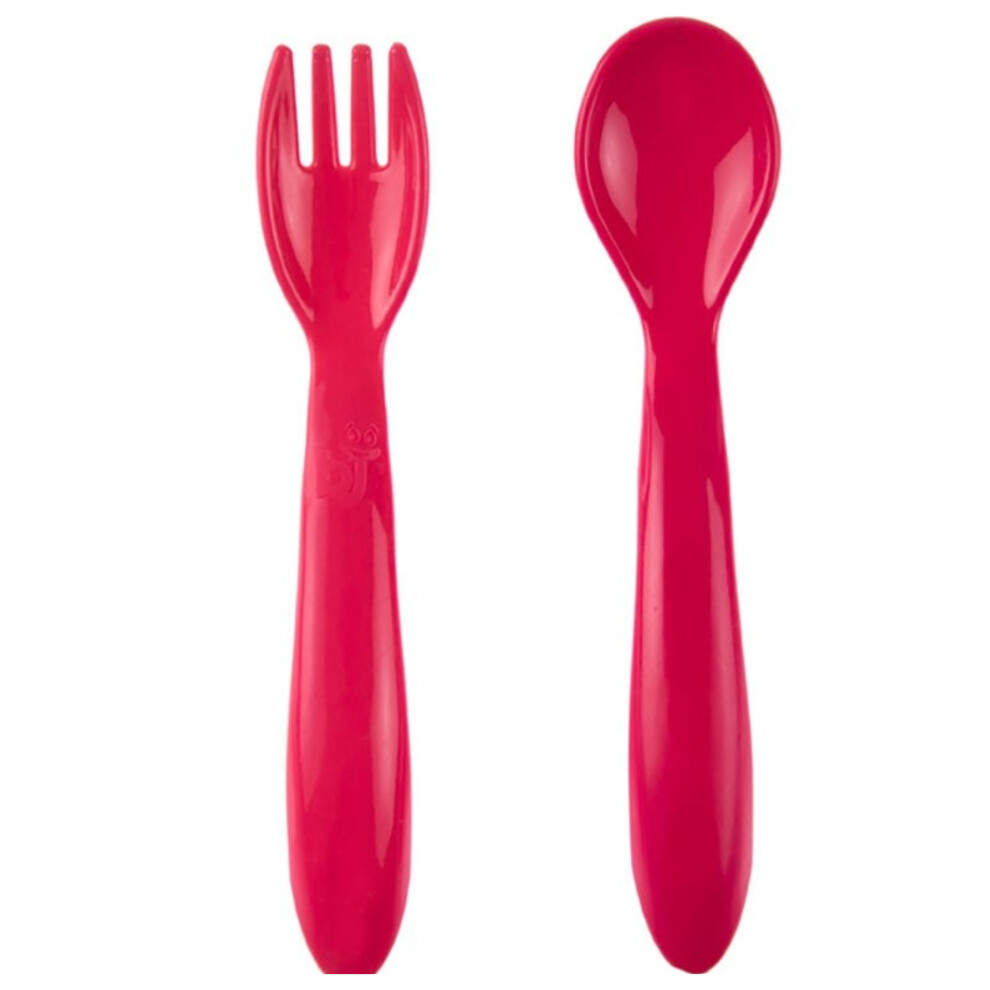Babyjem Baby Spoon & Fork Set For 12+ Months|Soft, Rounded Edges For Comfort In Baby's Mouth - Red