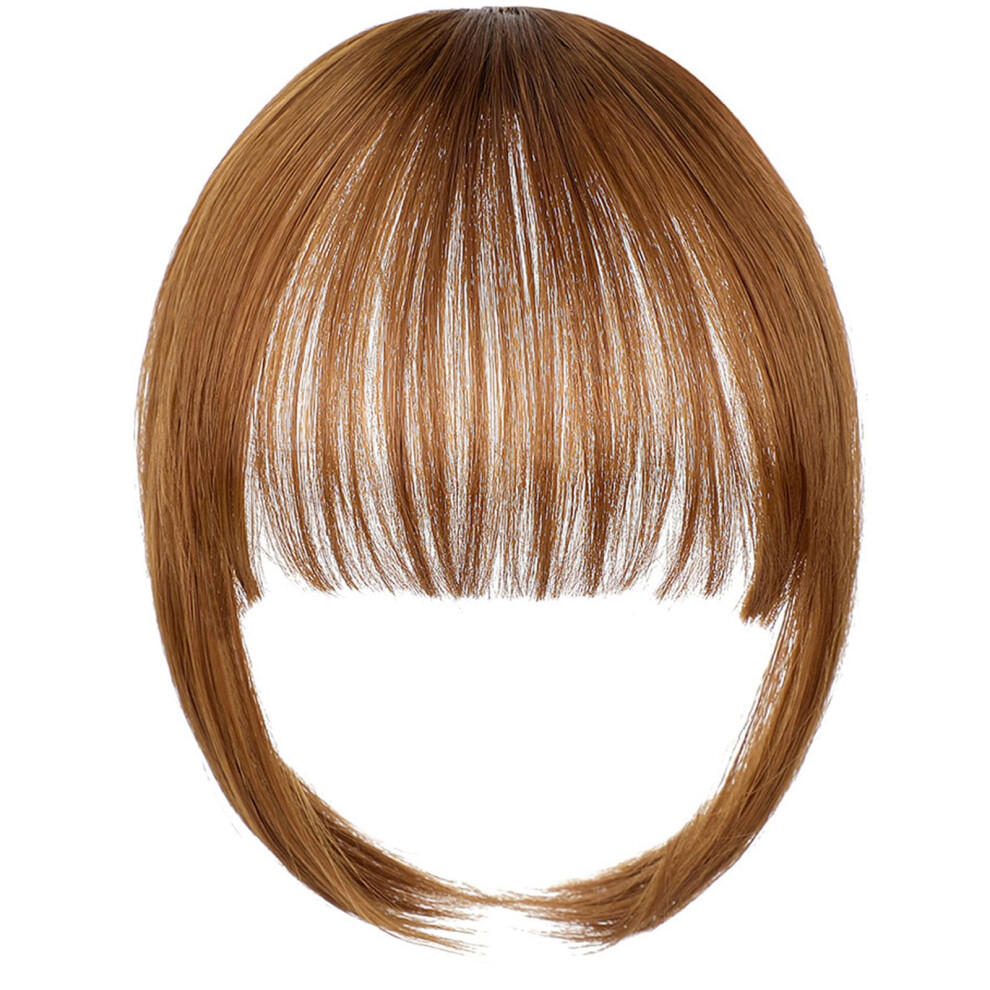 Unisex Brown Clip In Bangs Synthetic Hairpieces Light Wispy French Bangs Fringe With Curved Temples For Women