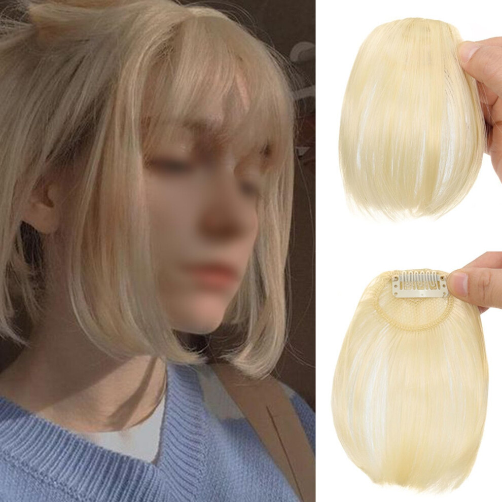 Unisex Wispy Bangs Fringe Clip In Bangs Extensions Bleach Blonde Synthetic Hairpieces Flat Neat Fluffy Front Bangs For Women